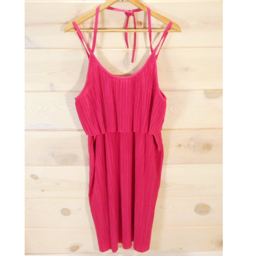 NWT H&M Mama Nursing Dress Size XL Bright Pink Micro Pleat Summer Knee-Length